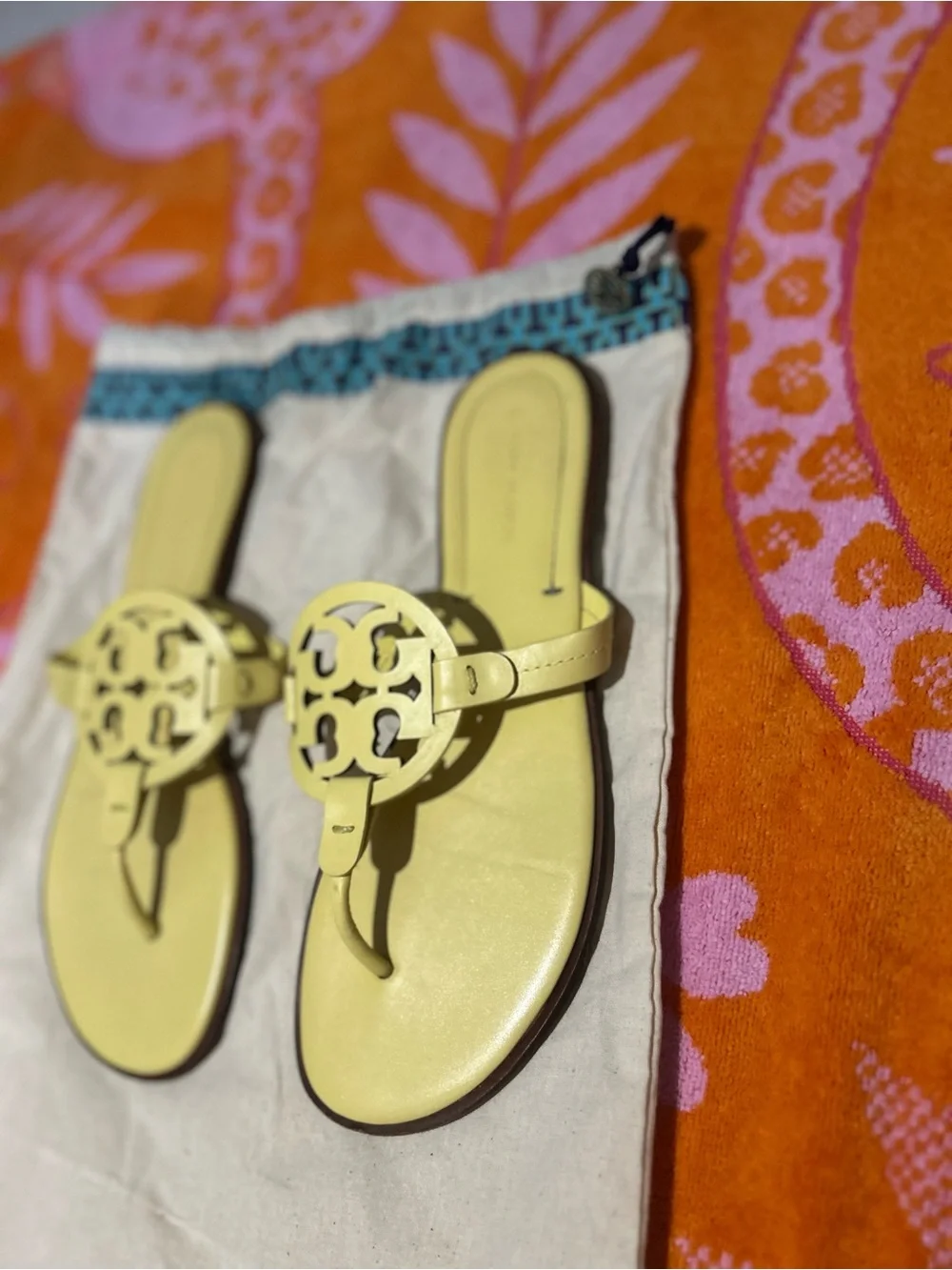 Tory Burch Tan Miller Logo Thong Sandals